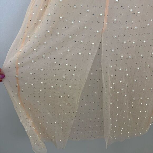 Louatui Women's Mesh Pearl Cover Up See Through Long Sleeve Dress Summer Swimwea - Picture 8 of 11